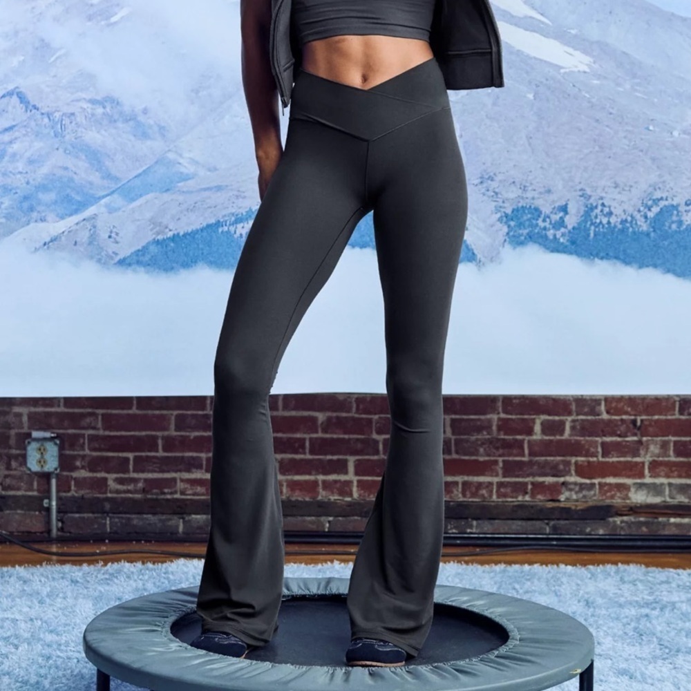 OFFLINE By Aerie Real Me High Waisted Crossover Flare Legging in smoked gray